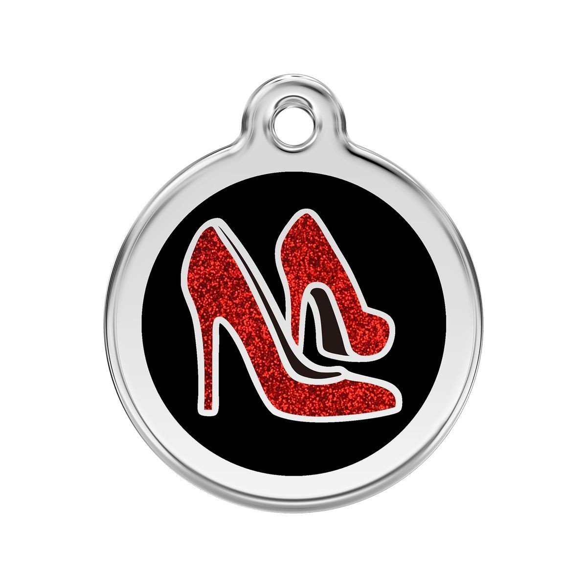 Red Dingo Dog Cat ID Tag Charm Personalized Lifetime Guarantee Red Shoe Glitter