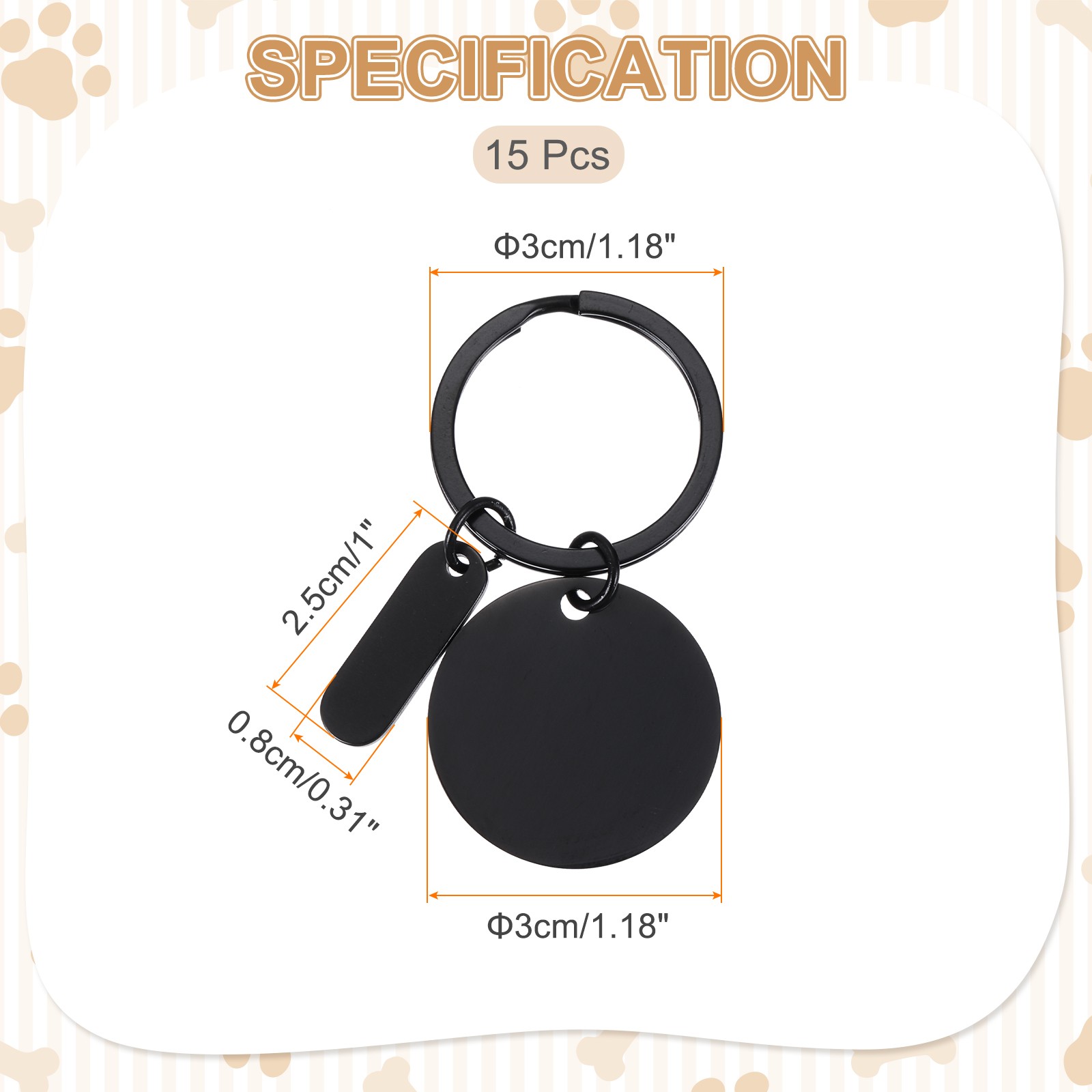 15Pcs Metal Engraving Keychain Blanks, Black(Round)