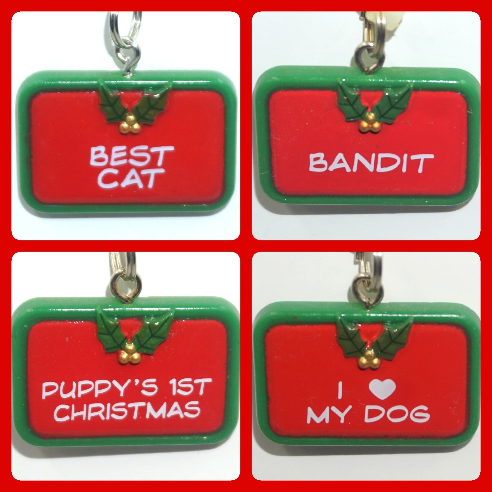 GANZ Christmas Pet Tags Charms Dog Cat Names Phrases Pick Name Green Red NWT JB