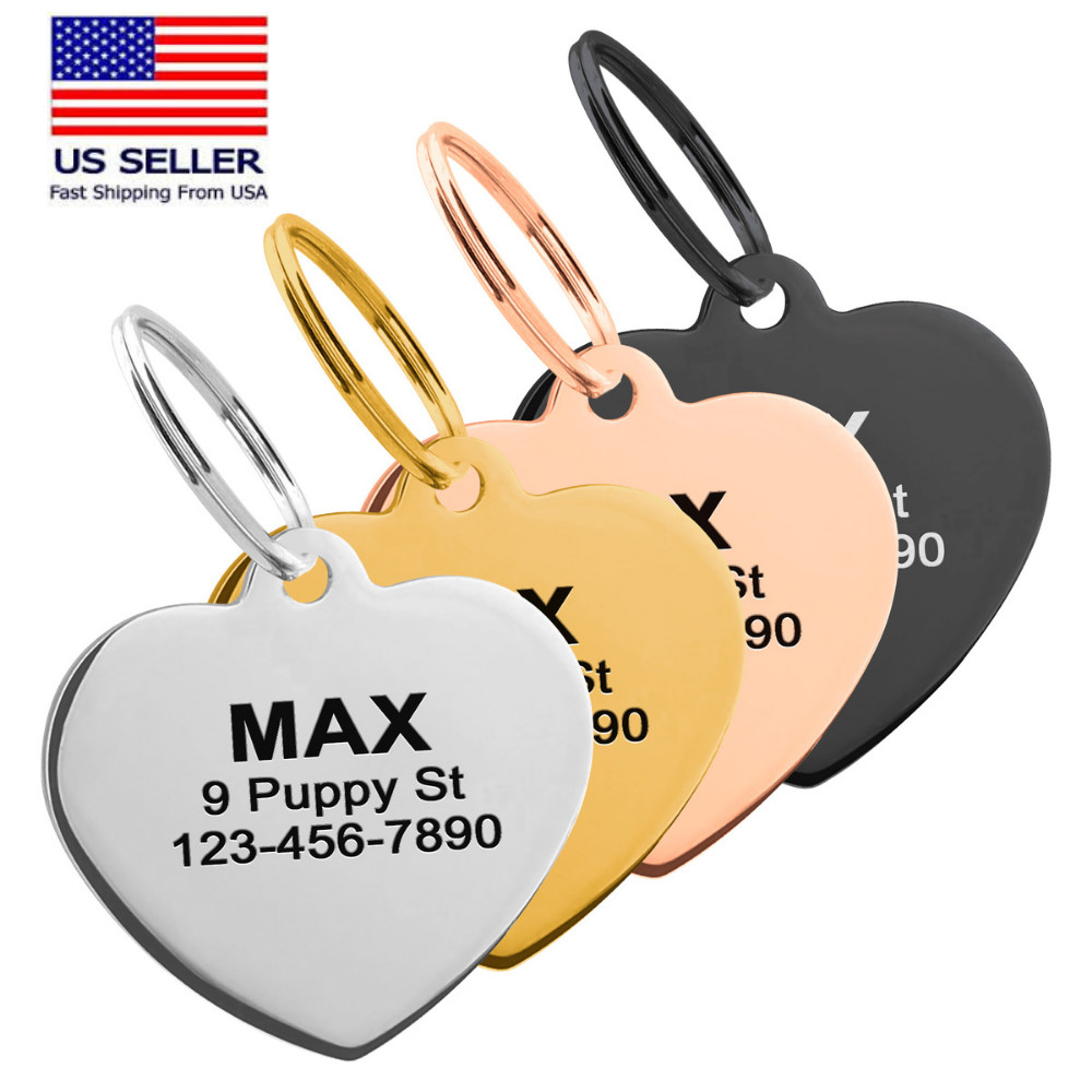 Personalized Stainless Steel Cute Shiny Bling Custom Heart Shape Pet Tag ID