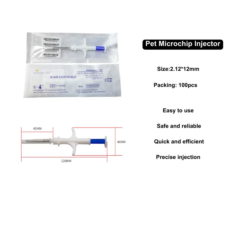 Unit of 100 Glass RFID Microchip 2.12*12mm Animal Pet Id Dog Tag with Injector