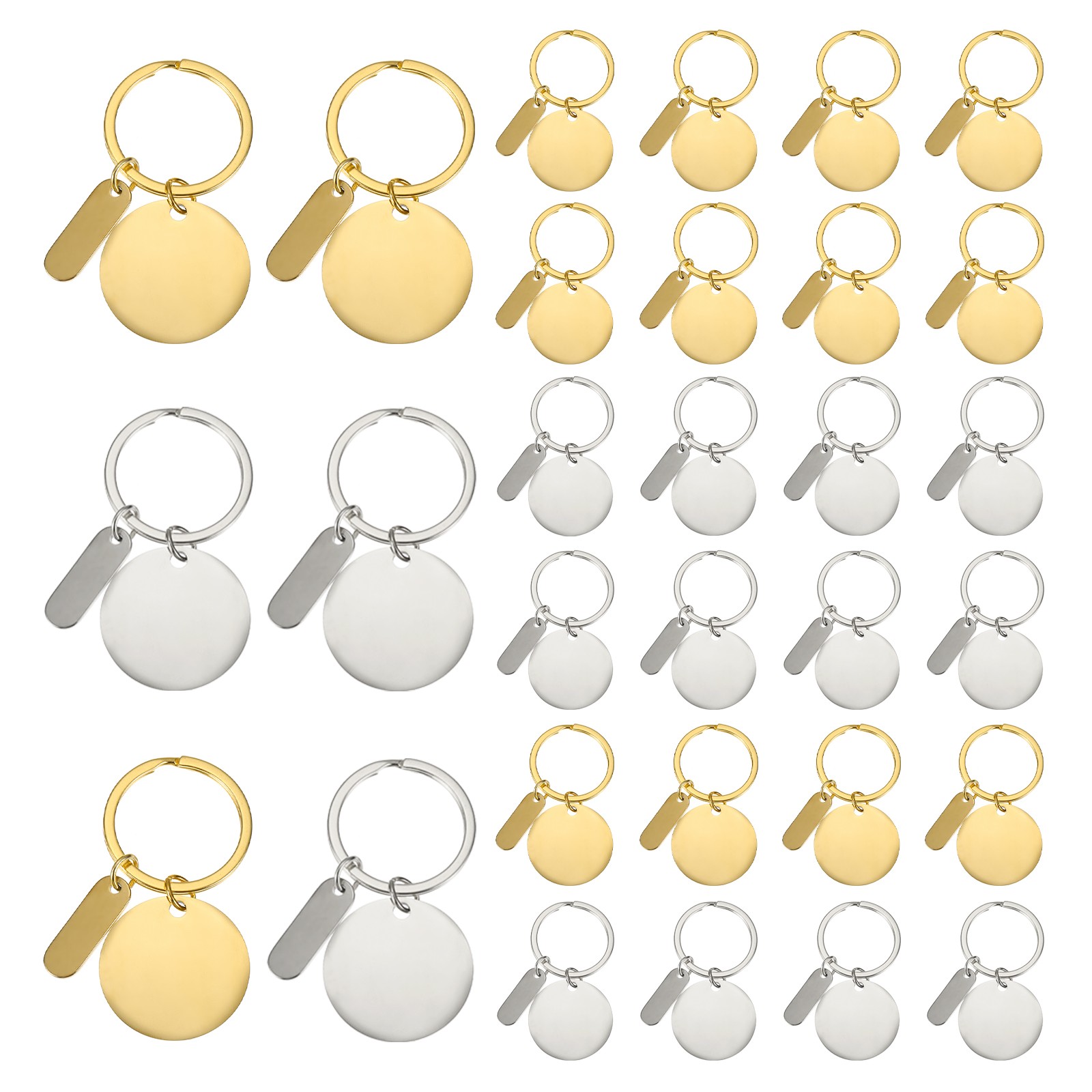 30Pcs Metal Engraving Keychain Blanks, Gold Tone/Silver Tone(Round)