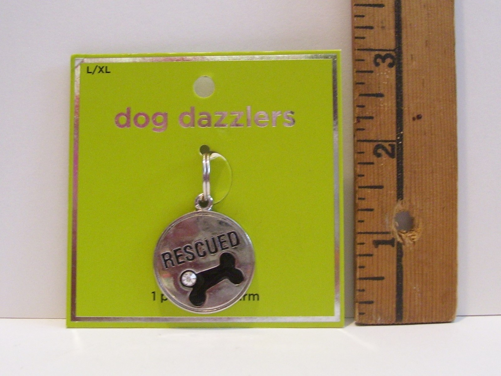 NEW DOG DAZZLERS RESCUED DOG BLACK BONE RHINESTONE COLLAR CHARM SIZE L XL