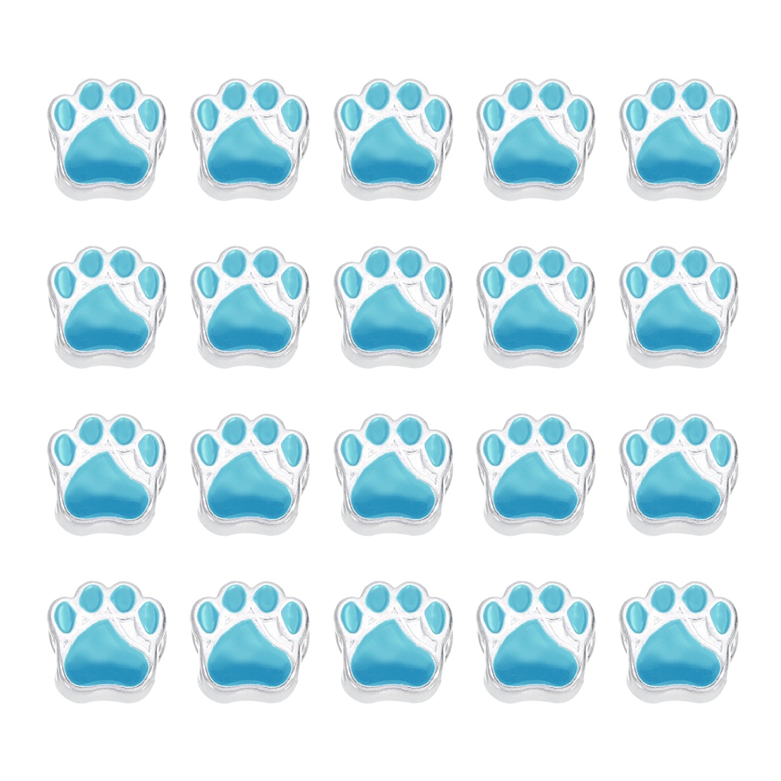 Enamel Paw Print Charms, Alloy Dog Cat Paw Large Hole Beads, 20Pcs(Blue)