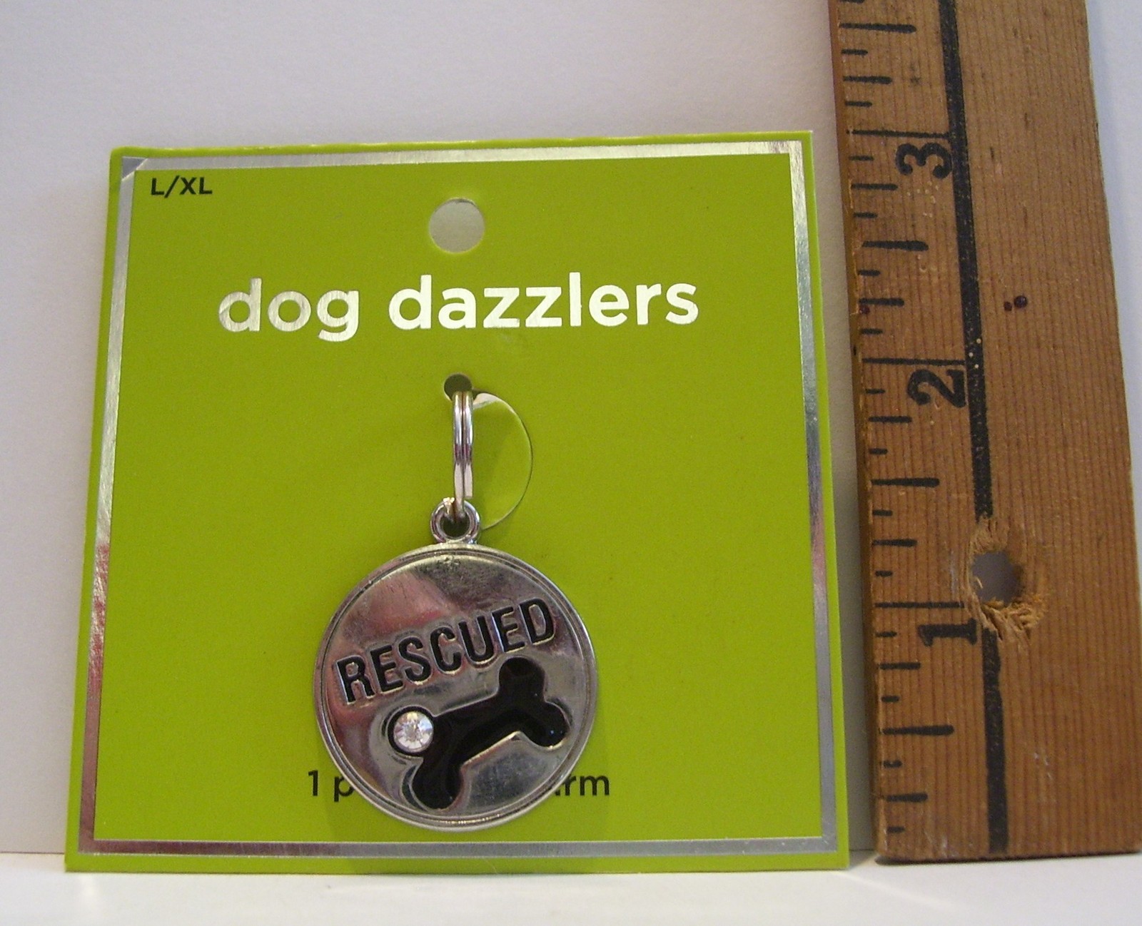 NEW DOG DAZZLERS RESCUED DOG BLACK BONE RHINESTONE COLLAR CHARM SIZE L XL