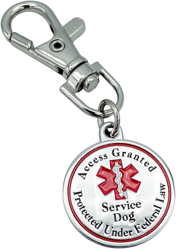 Service Dog Tag Double Sided Red Medical Alert Symbol Medal for Small Dogs Use f