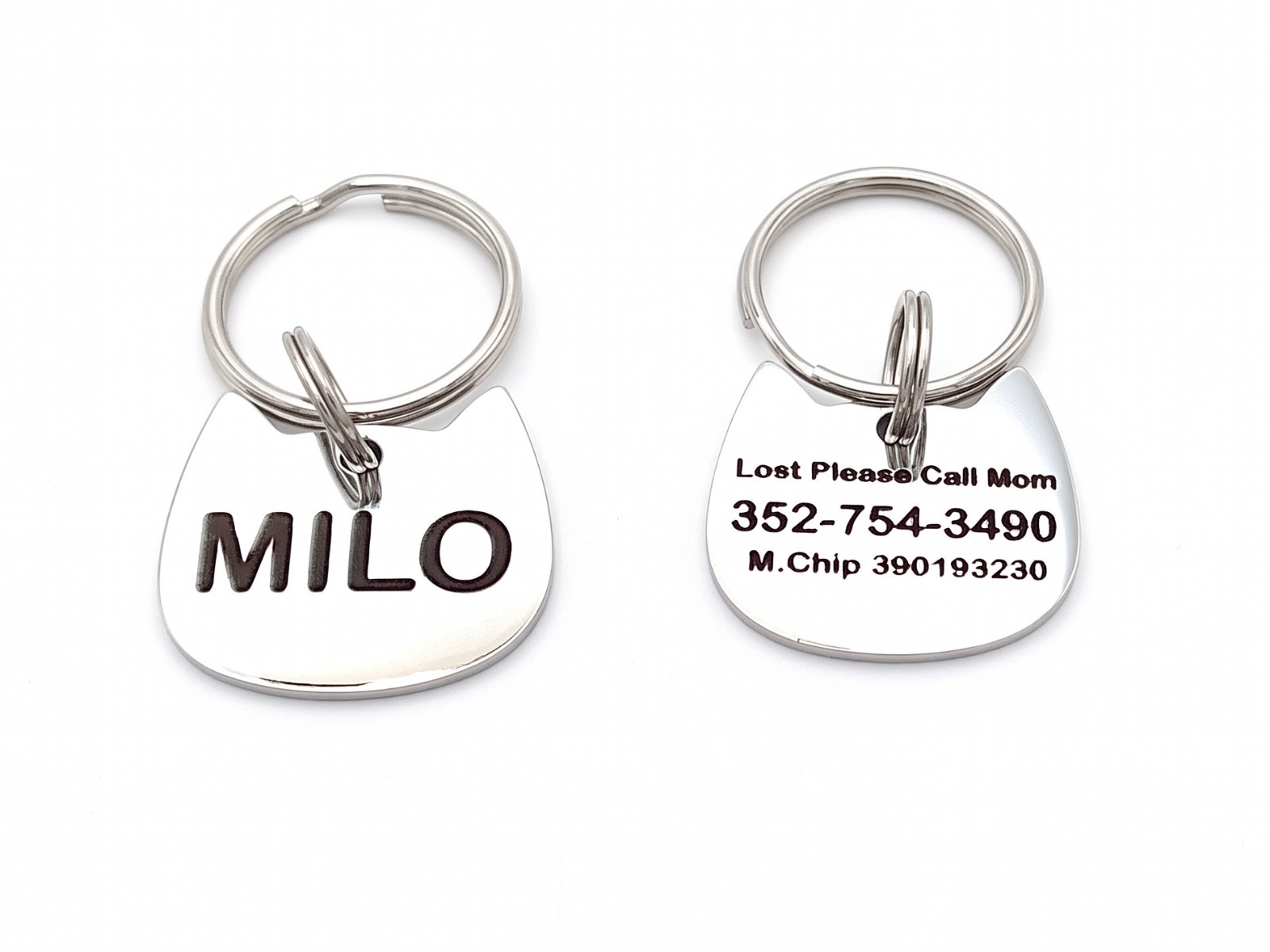 Deep Engraved Cat Head Pet ID Tag – Stainless Steel 2-Sided Lifetime Warranty