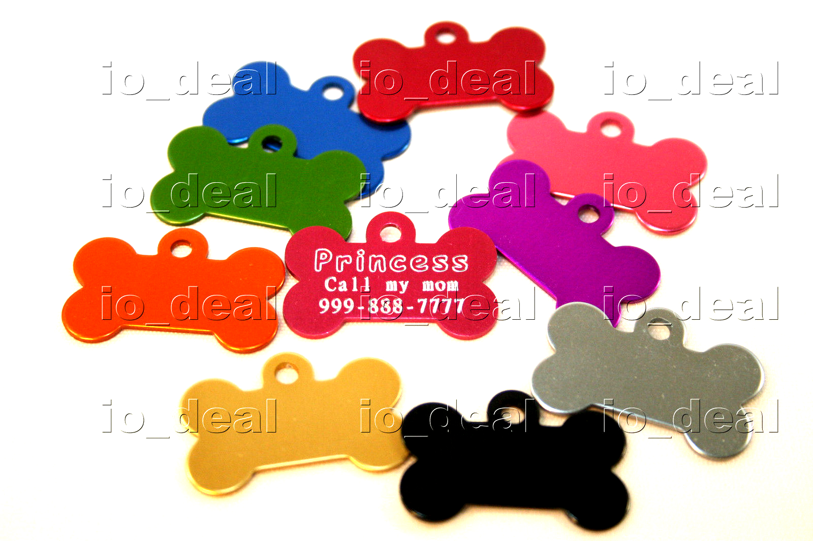 Small Bone Pet ID Tag Custom Diamond Engraved Dog Cat Aluminum