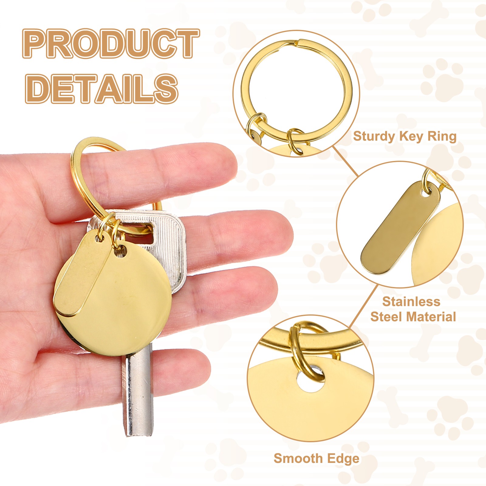 30Pcs, Metal Engraving Keychain Blanks Gold Tone(Round)