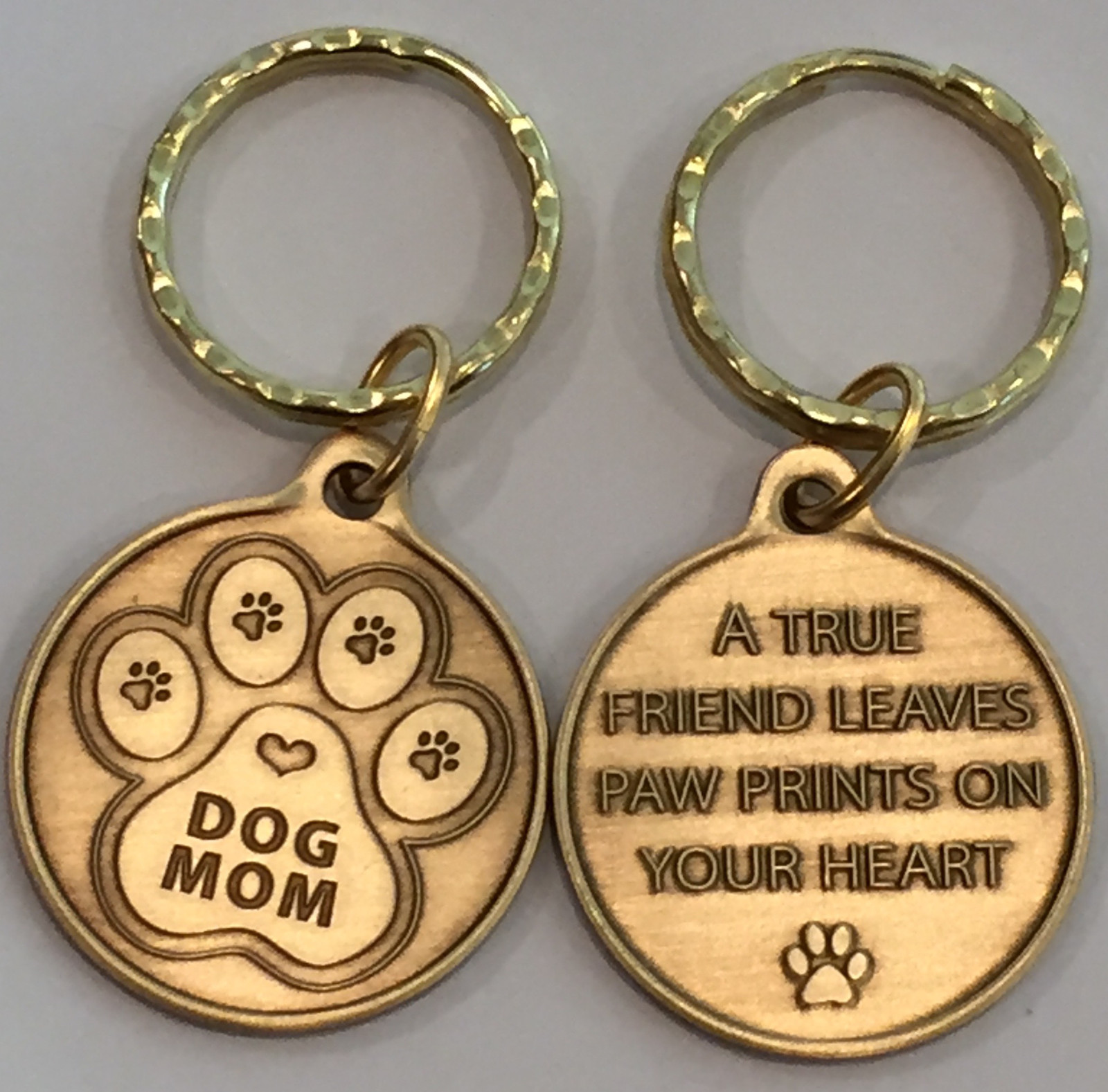 Dog Mom Paw Print Heart – A True Friend Dog Pet Key Chain Tag Keychain Bronze