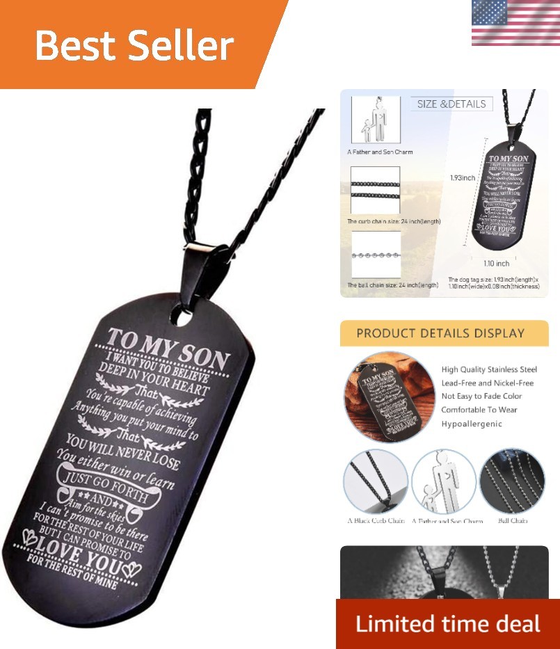 Heartfelt Message Dog Tag Necklace for Him – Adjustable Chain & Durable Design