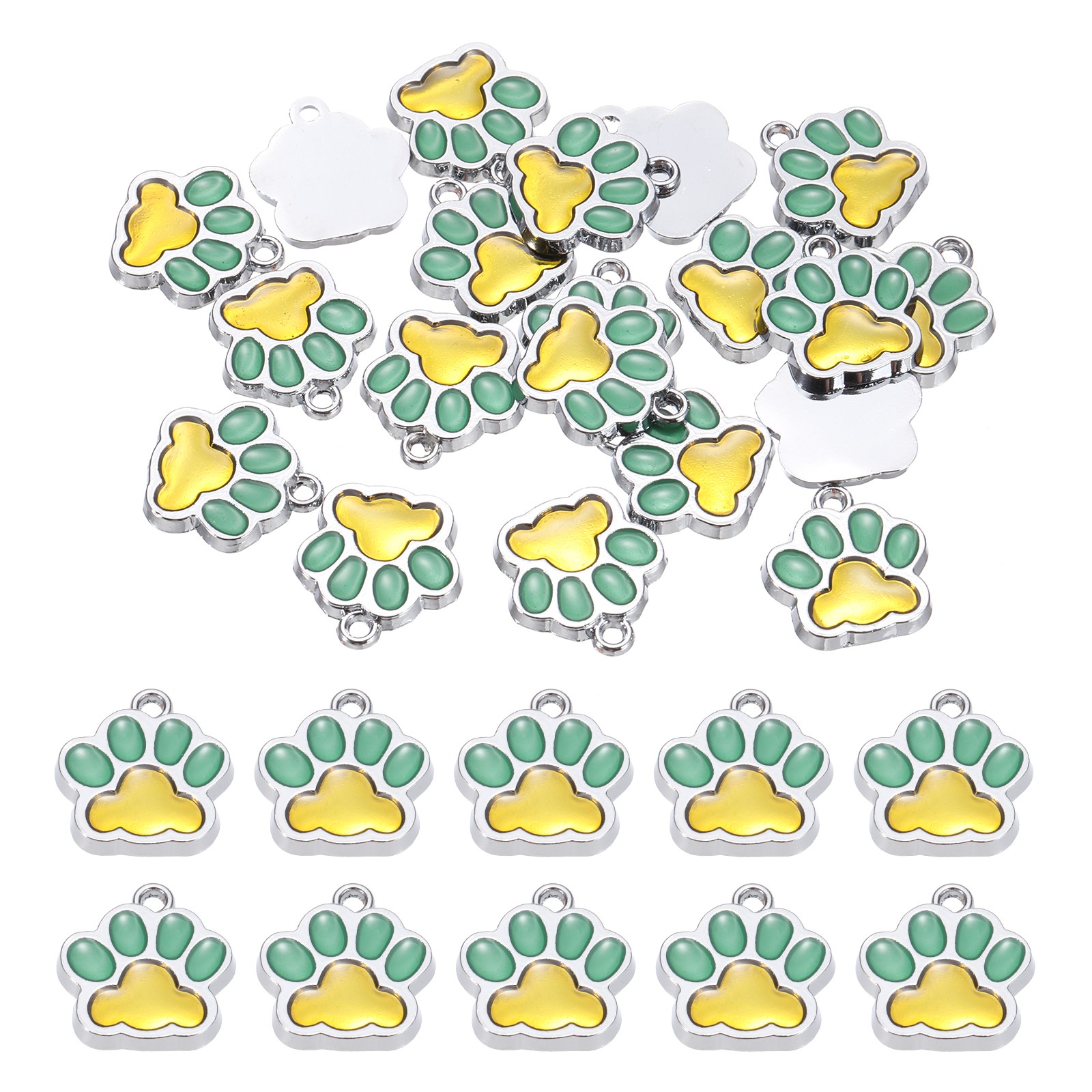 Enamel Paw Print Charm, 20Pcs Alloy Enamel Pendants, Lake Blue/Golden Yellow