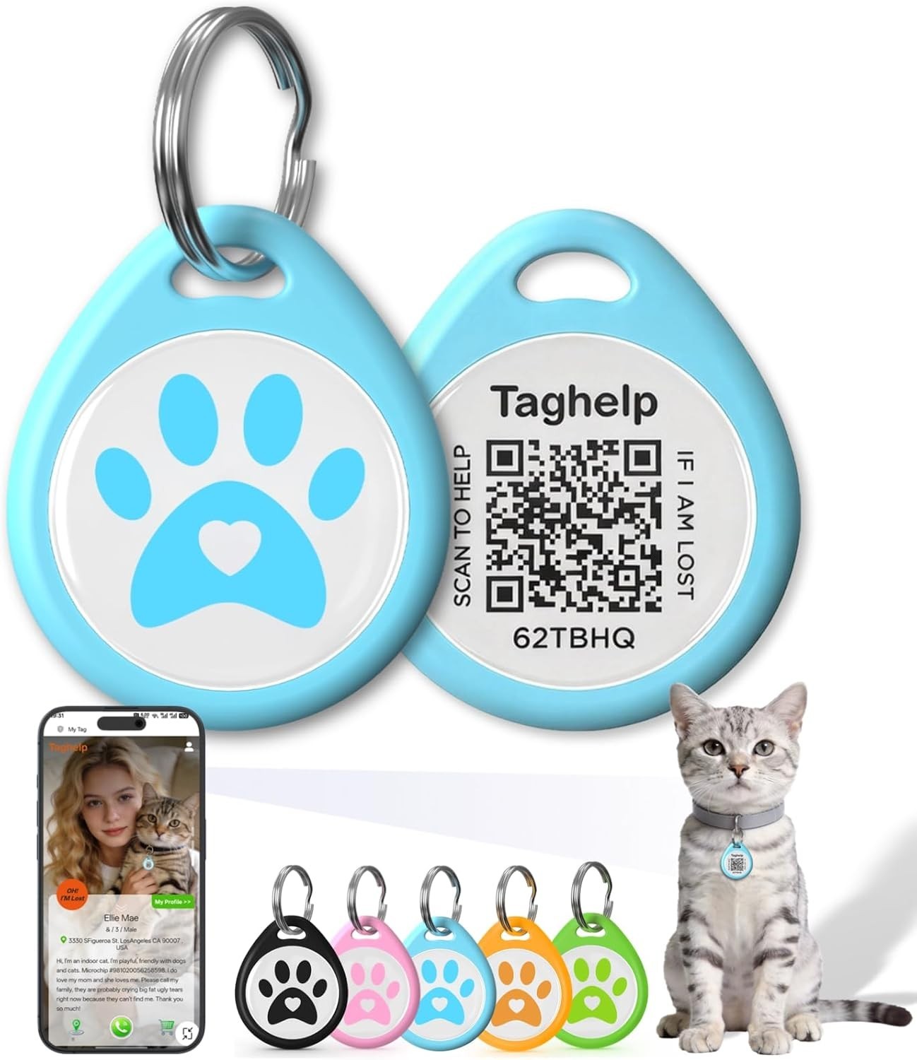 QR Code Cat ID Tag for Collar, Smart Pet ID with Online Profile, Instant Scan…