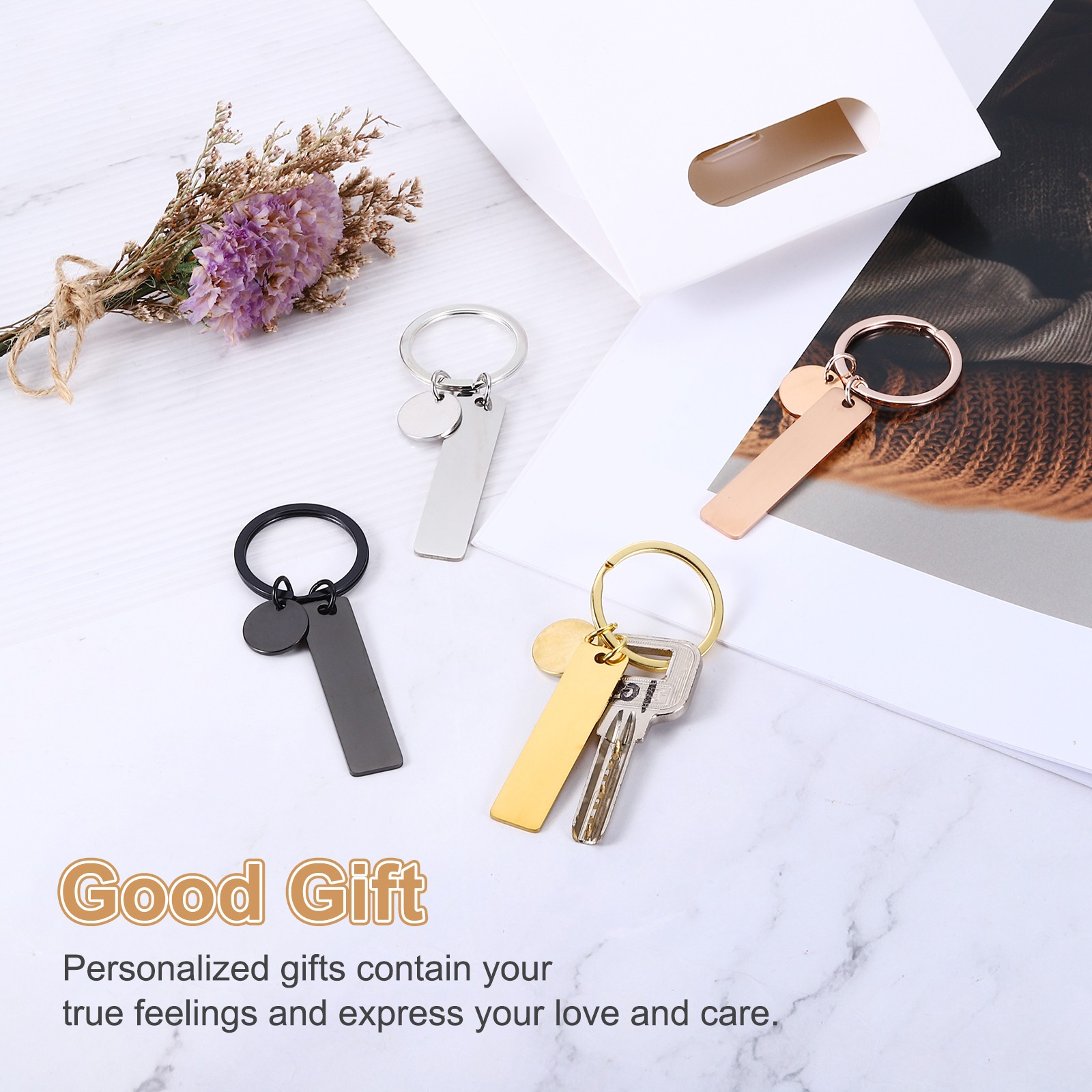 15Pcs Metal Engraving Keychain Blanks, Gold Tone/Silver Tone/Black(Rectangular)