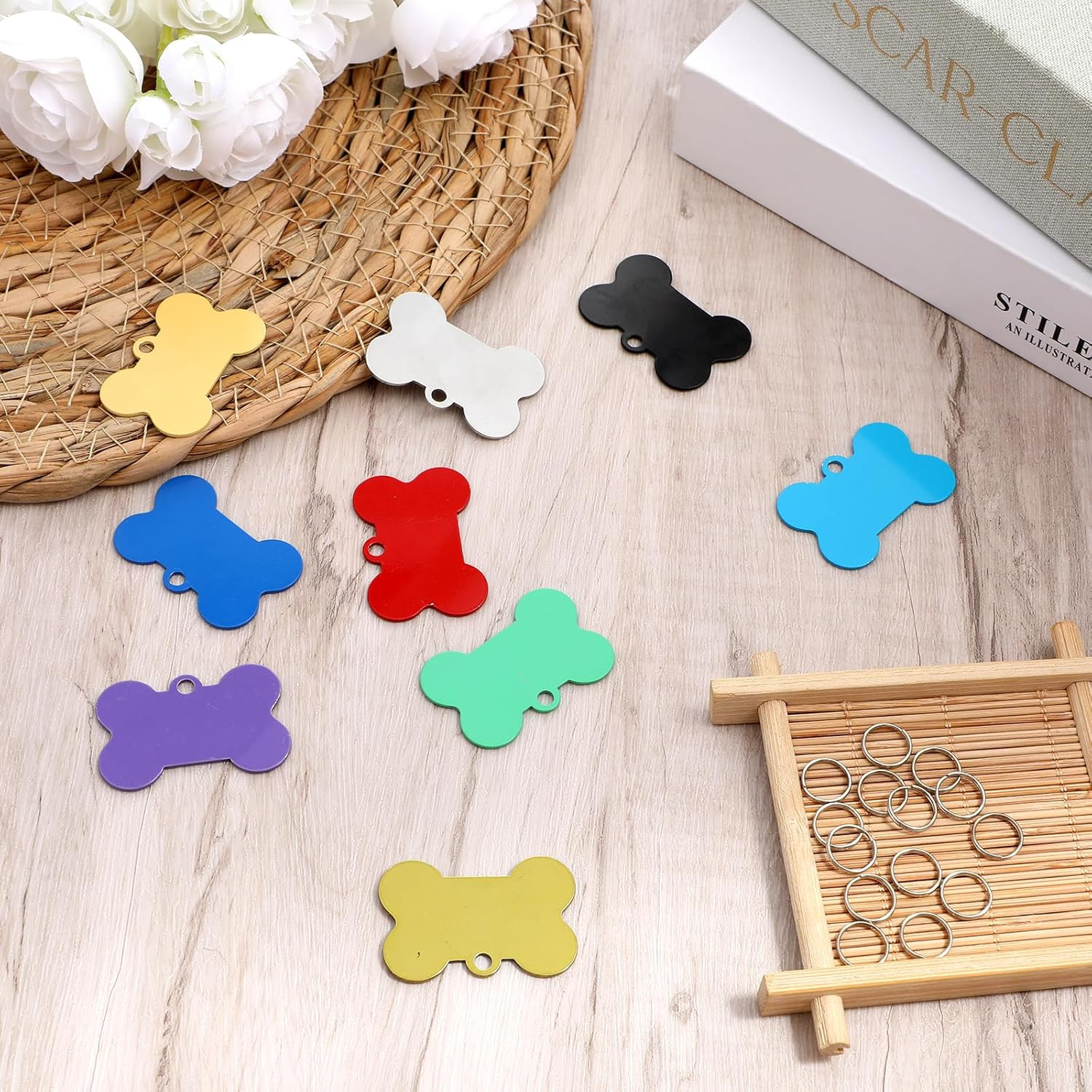 20 Pcs Pet Name Tag Blank Pet ID Tags Bone Shape Engraving Name Tag Stainless St