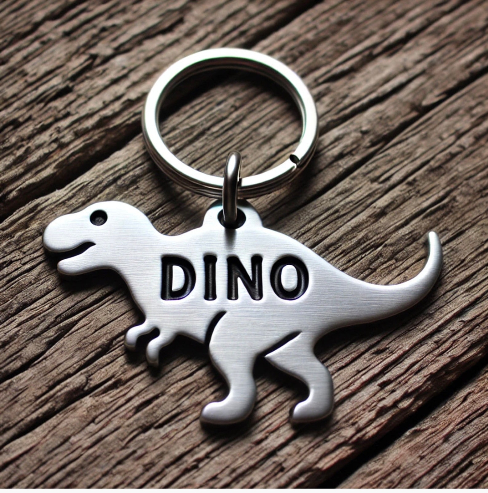 Personalized Pet ID Tag – T Rex Dinosaur Shape Dog Tag, Custom Name Hand Stamped
