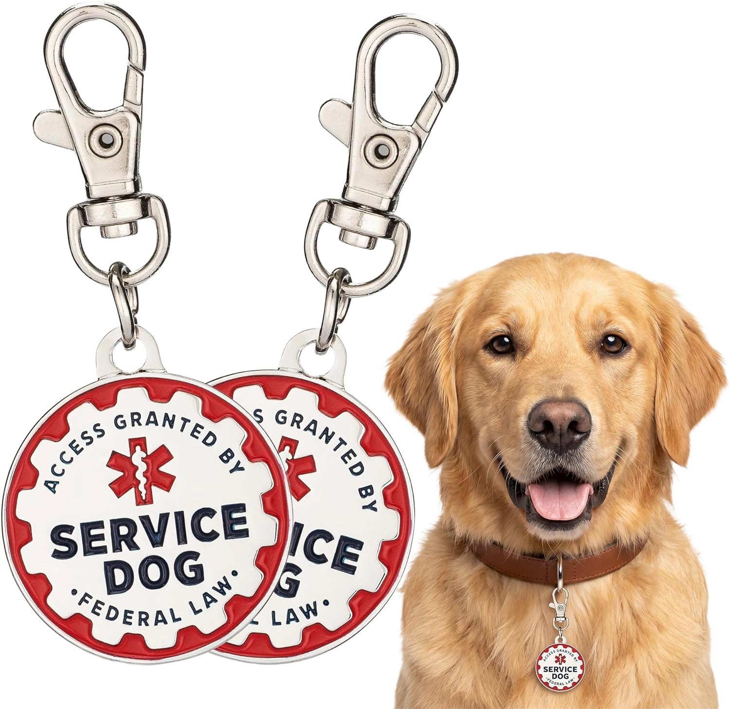 Service Dog Tag, 2 Pack: Metal Pet ID Tags for Service Animals, Emotional Suppor