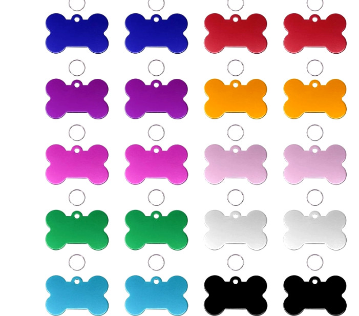 Multicolor Aluminum Pet ID Tags – 50 Durable, Double-Sided Bone Tags