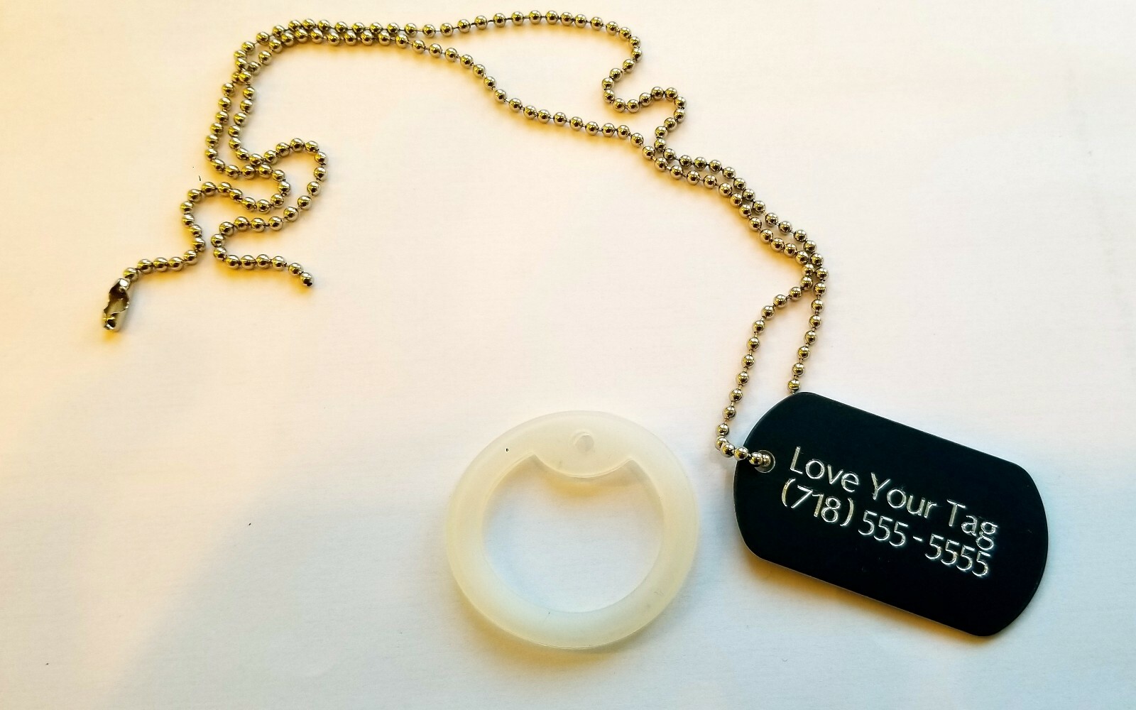 MILITARY STYLE DOG TAGS ID PET TAGS DIAMOND ENGRAVED w/ CHAIN , SILENCER COMBO