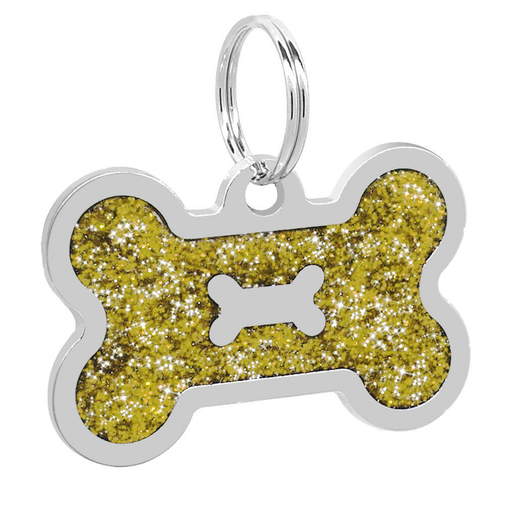 Bone Glitter Laser Custom Engraved Dog Tags Personalized & Free Split Ring