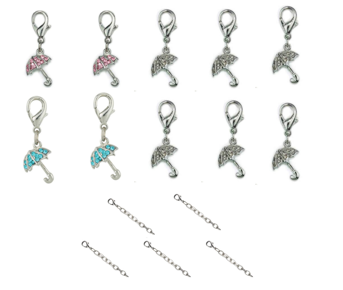 Set of 10 Charms & 5 Necklace, Pet Dog Jewelry, Bulk, Rhinestone, Aria