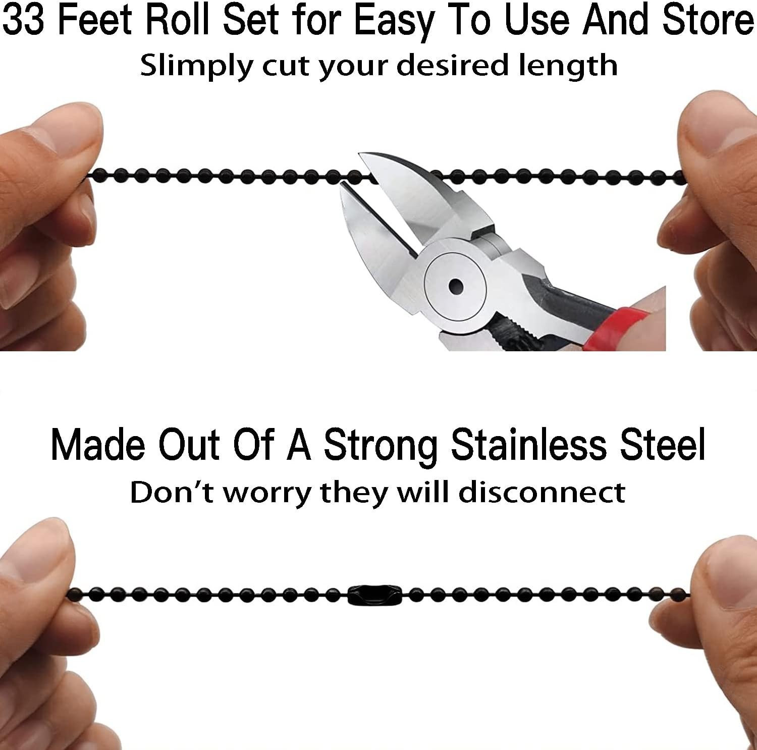 Steel Ball Chain Bead Necklace Set 33ft Silver & Black for Jewelry DIY Crafts