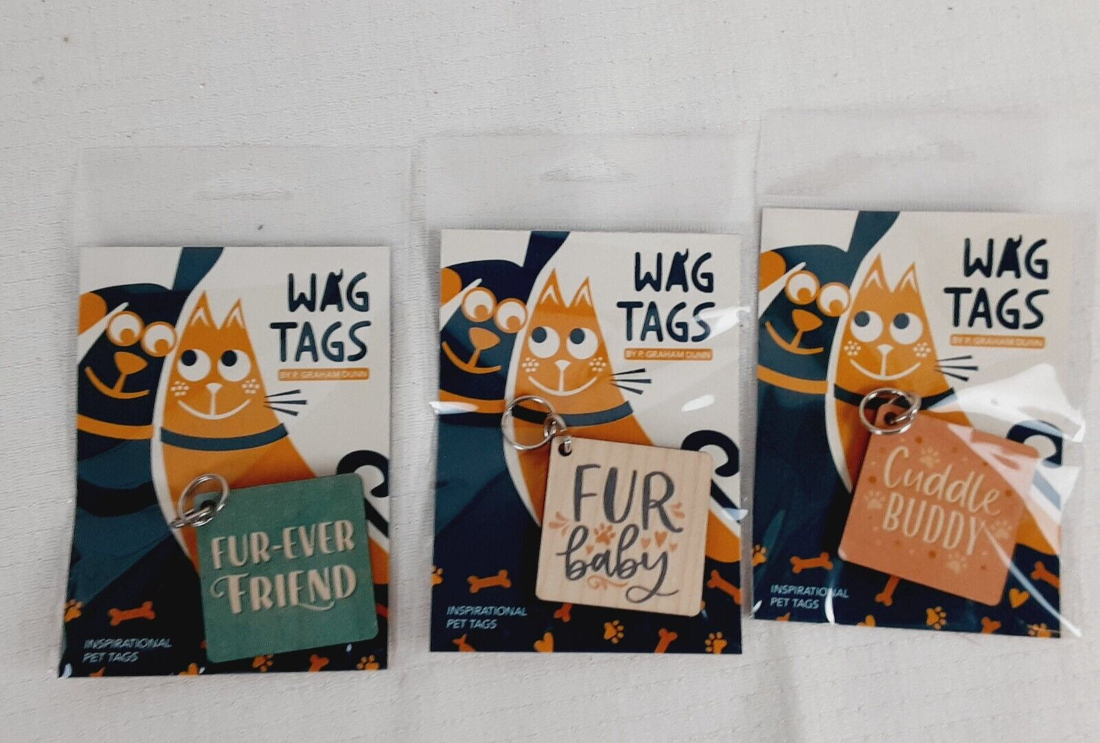 P Graham Dunn WAG TAGS Pet Collar Charms Wooden Square 1.5″ Assorted Lot of 3
