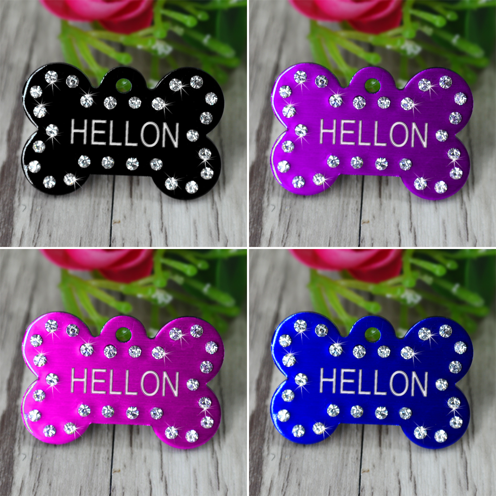 Personalized Dog Tags Engraved Cat Puppy Pet ID Name Collar Tag Bone/Paw Glitter