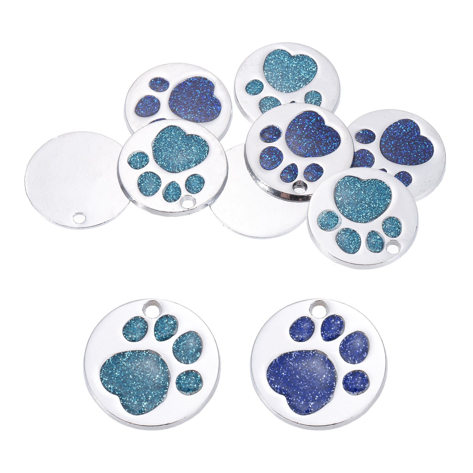 Enamel Paw Print Charm, 10Pcs Alloy Enamel Pendants, Lake Blue/Deep Blue