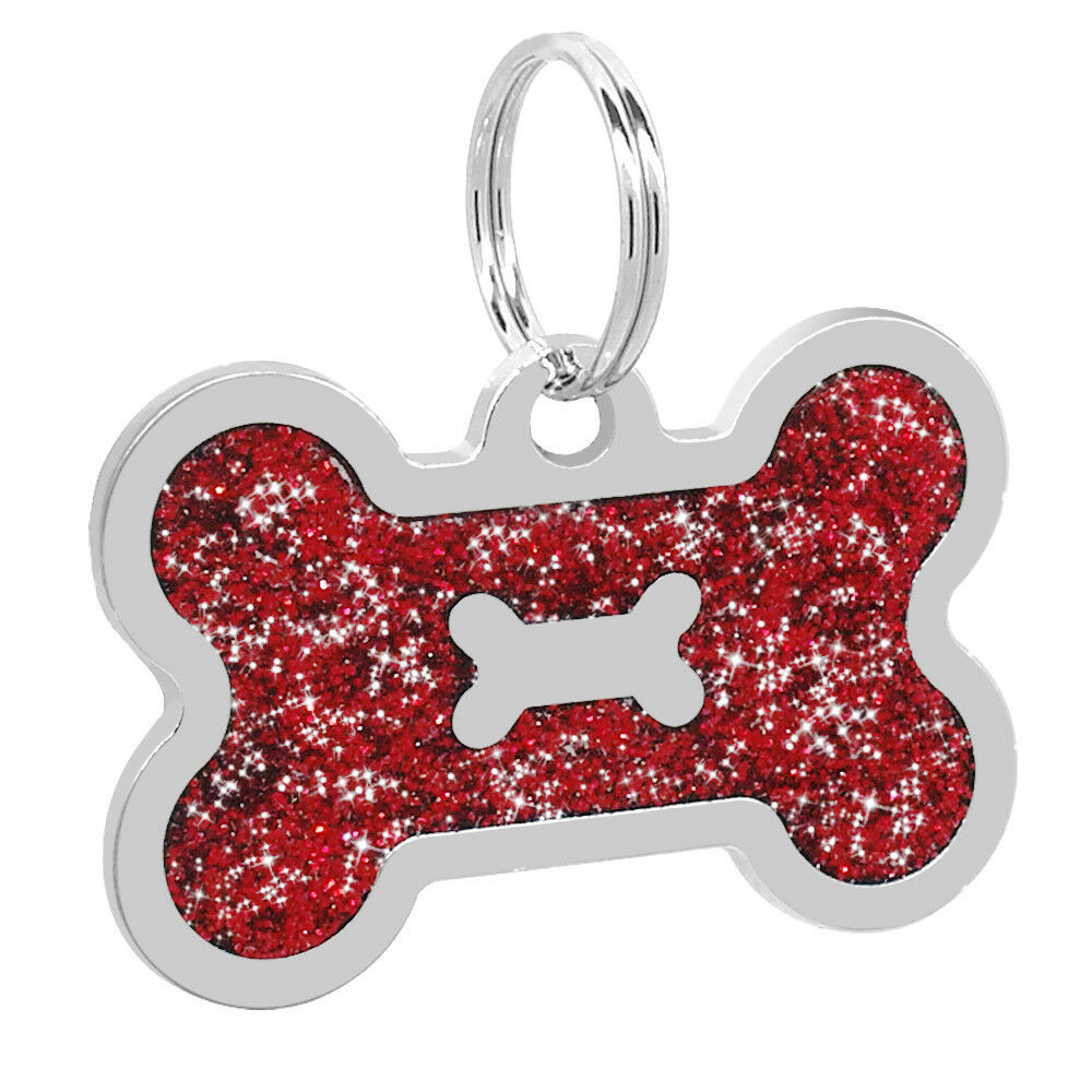 Bone Glitter Laser Custom Engraved Dog Tags Personalized & Free Split Ring