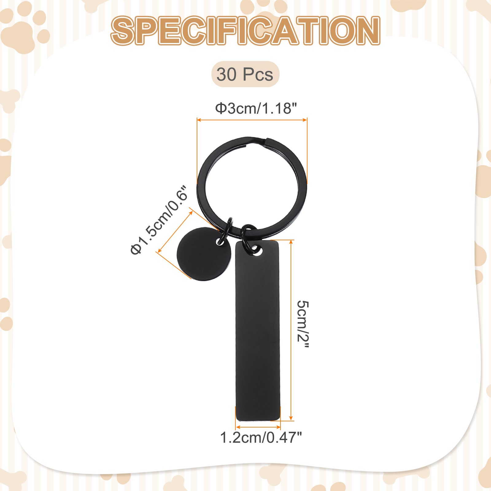 30Pcs Metal Engraving Keychain Blanks, Black(Rectangular)