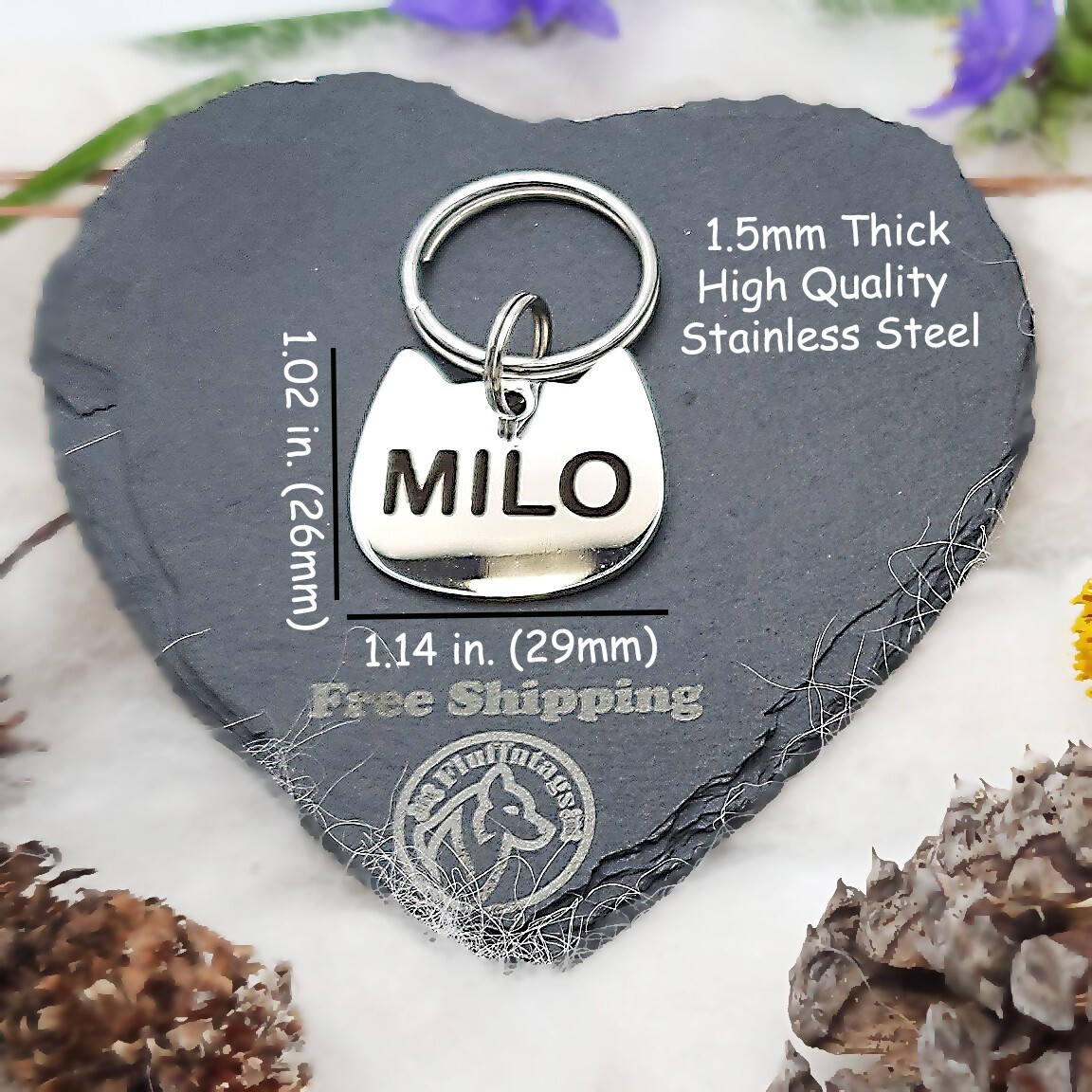 Deep Engraved Cat Head Pet ID Tag – Stainless Steel 2-Sided Lifetime Warranty