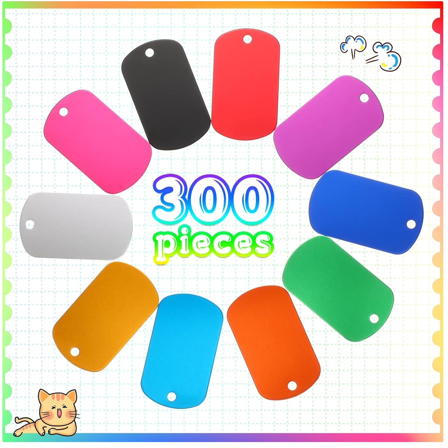 300 Colorful Blank Aluminum Tags, 10 Colors, Metal Stamping