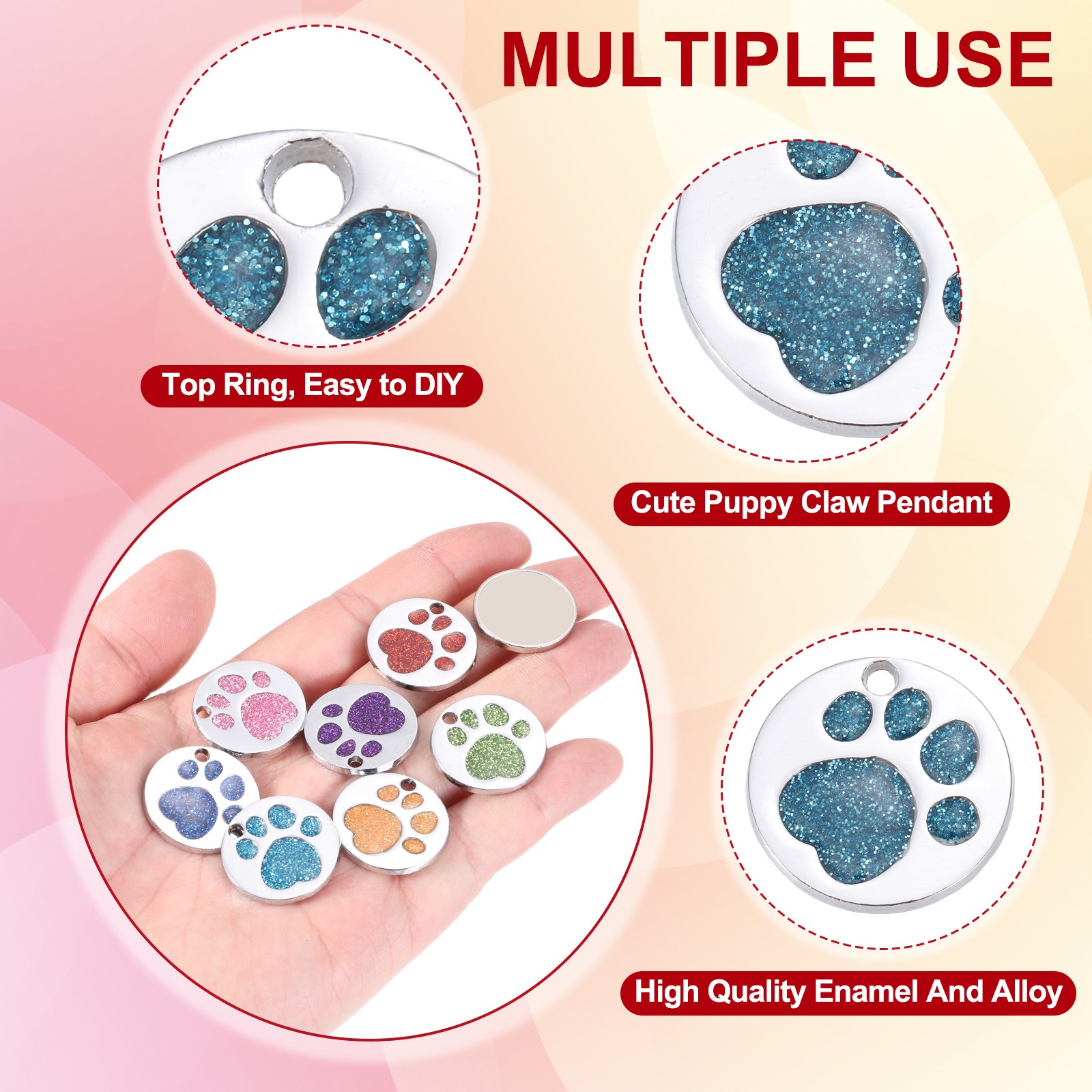 Enamel Paw Print Charm, 10Pcs Alloy Enamel Pendants, Pink/Lake Blue