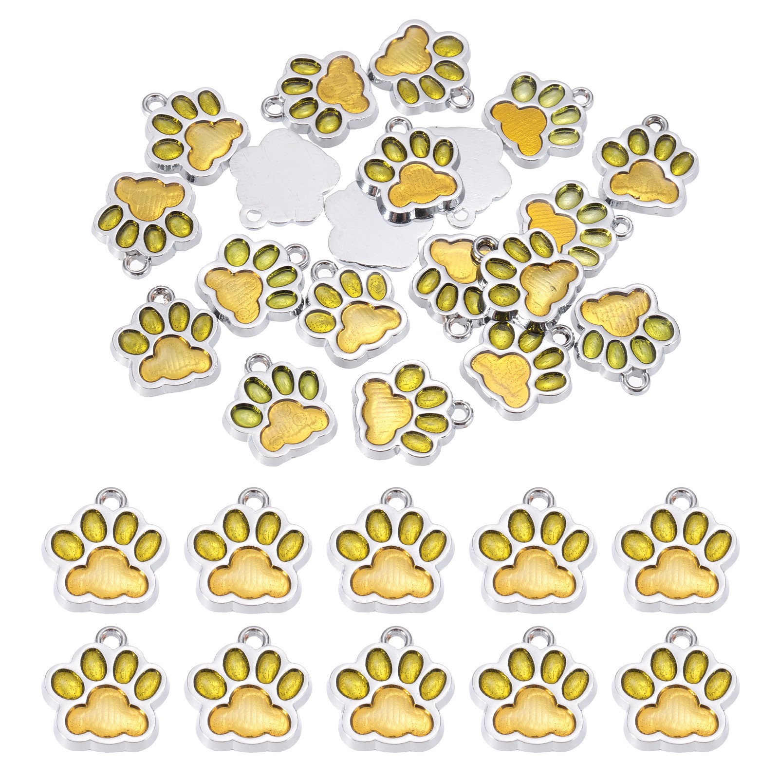 Enamel Paw Print Charm, 20Pcs Alloy Enamel Pendants, Fluorescent Green/Yellow