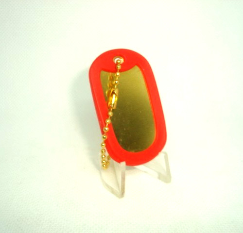 BRASS Military Style Dog Tag Yellow Brass 4.5″ in. Gold Chain + RED Silencer