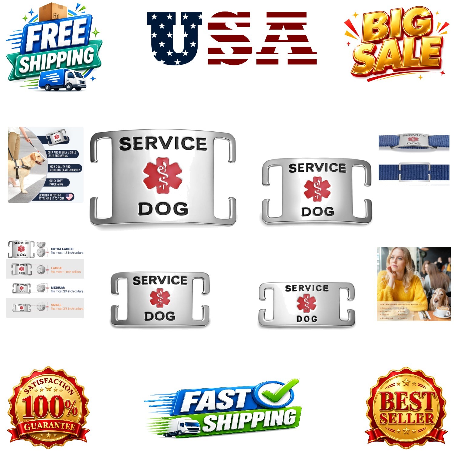 Silent Slide-On Service Dog Tag – Jingle-Free Surgical Stainless Steel ID for…