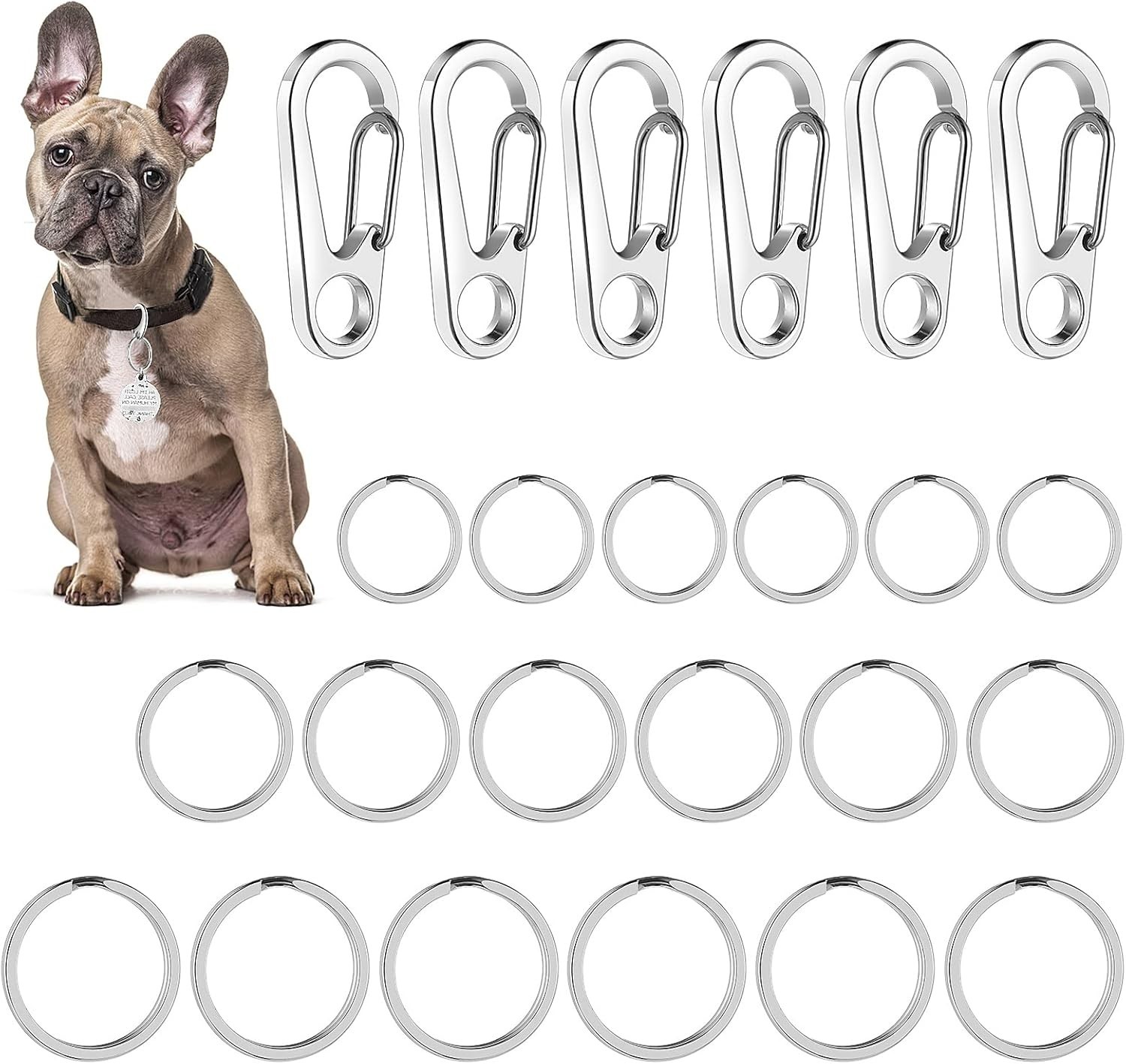 Dog Tag Clips with Rings, 24PCS Heavy Duty Stainless Steel Pet ID Tag Clip Set E