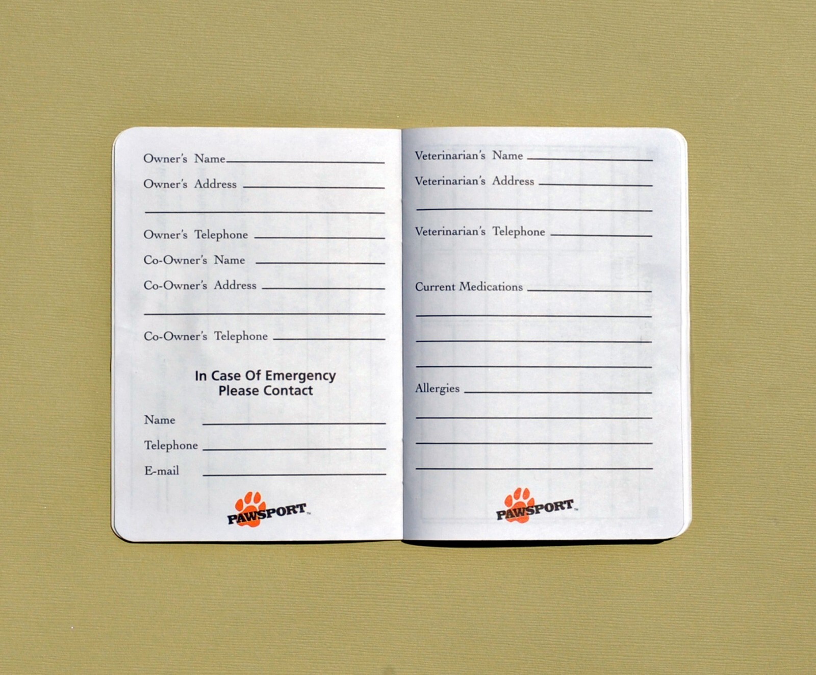 A Pet passport, keep all of your animals pertinent information in one small book
