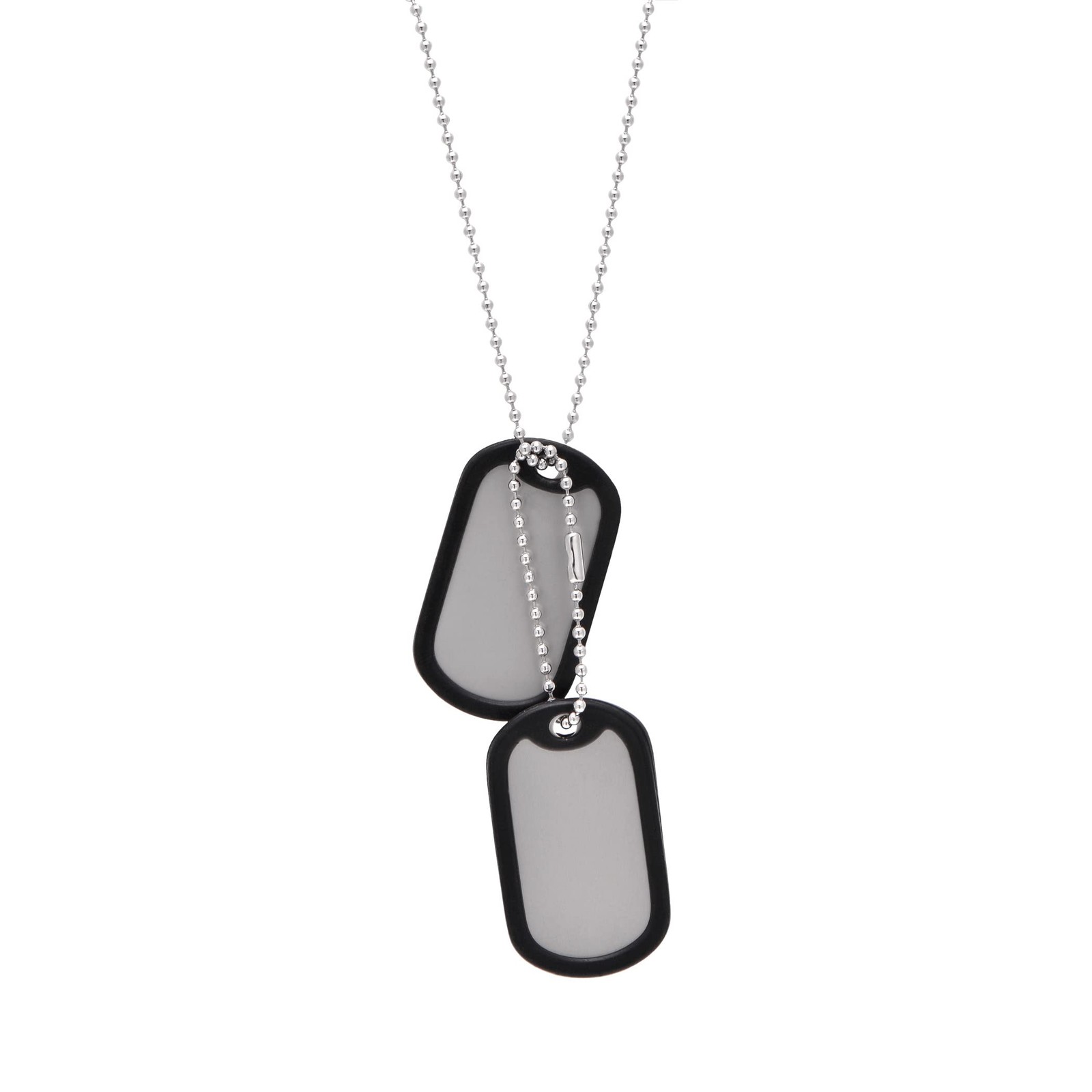 Stainless Steel Dog Tags Military Set Complete with Chains & Black Silencers