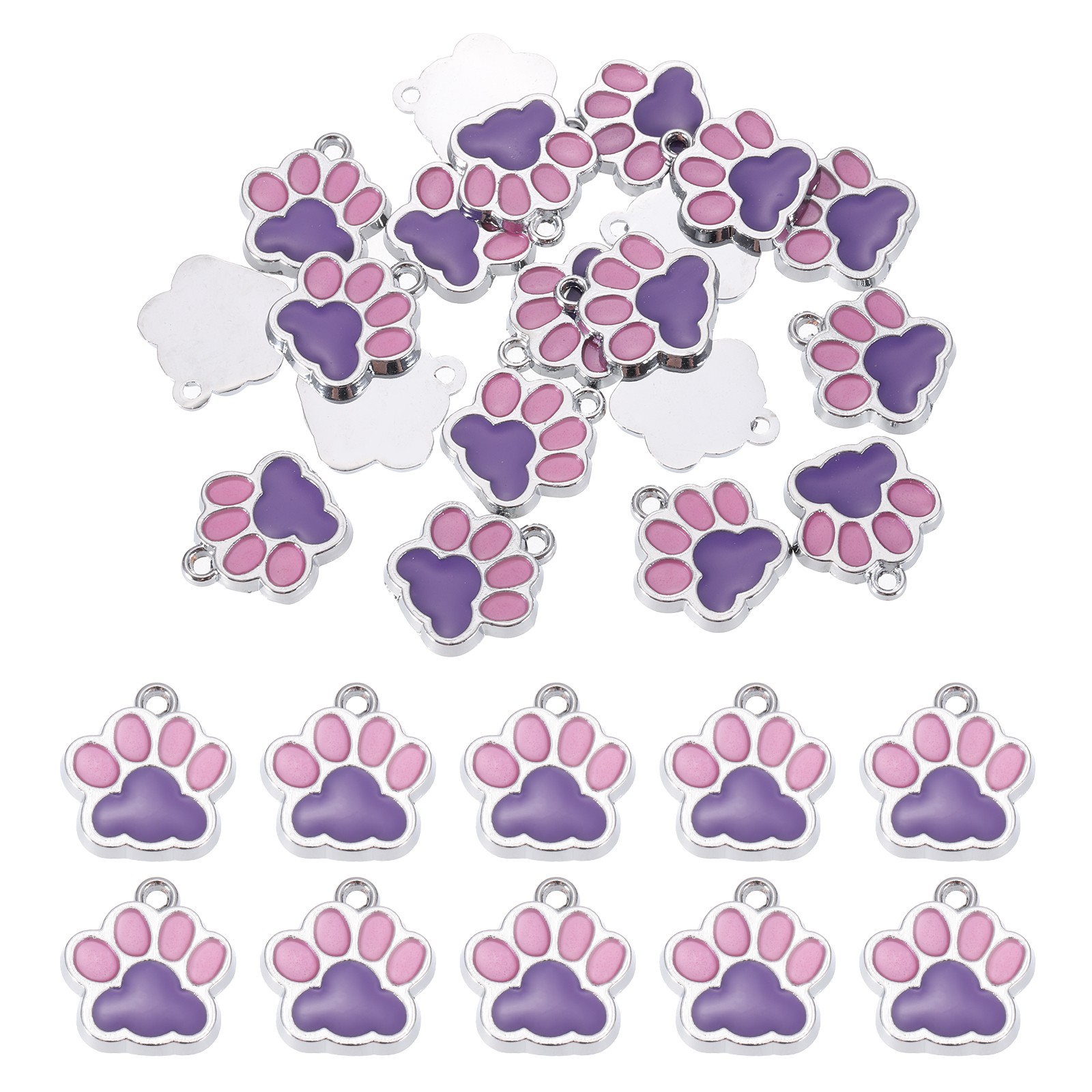Enamel Paw Print Charm, 20Pcs Alloy Enamel Pendants, Rose Red/Purple