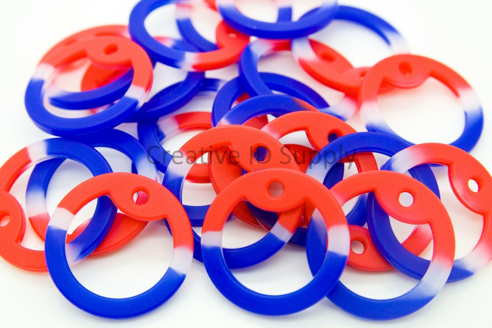 LOT OF 25pc MILITARY ARMY DOG TAG RED WHITE & BLUE RUBBER SILICONE SILENCERS