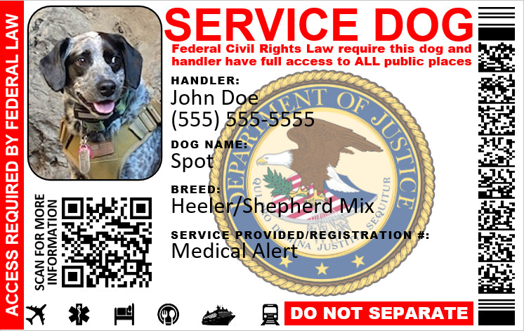 SERVICE DOG ID CARD – PHYSICAL & DIGITAL CARD – 2 SIDED CUSTOMIZABLE