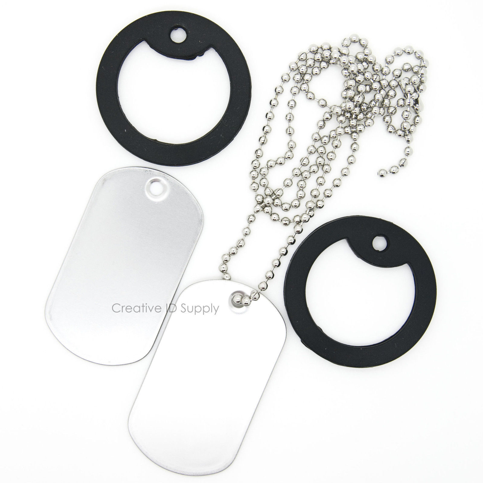 250 SHINY STAINLESS STEEL DOG TAGS, S/S BALL CHAIN NECKLACE, SILENCER REPAIR KIT