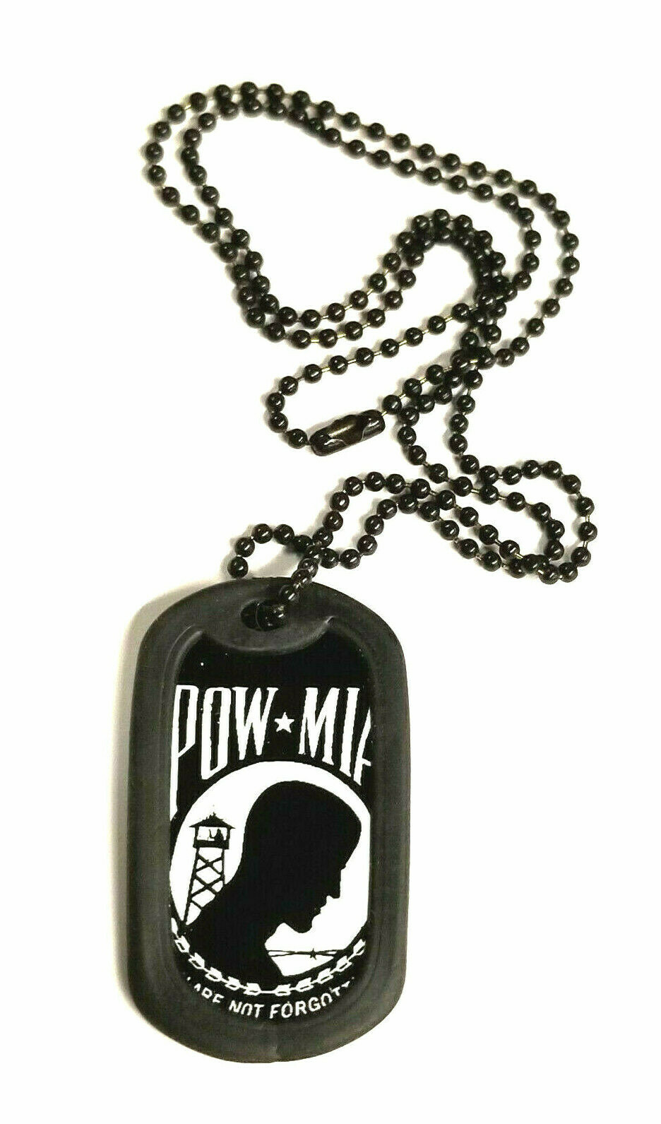 POW MIA You Are Not Forgotten Military Style Dog Tag and Black Ball Chain