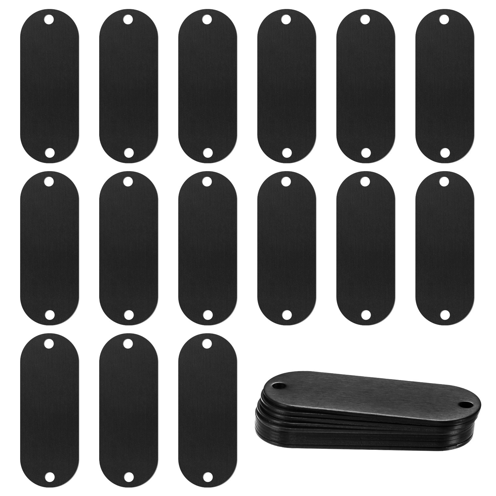 25-Pack 2″ x 0.75″ x 0.04″( L x W x T ) Blank Dog Tags [Black, 2 Holes]