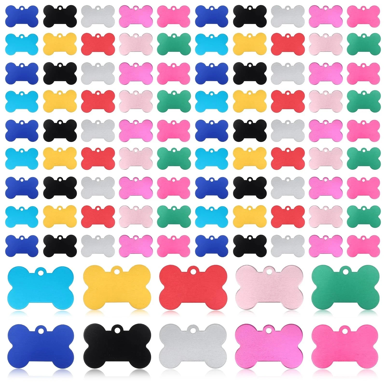 100 Pcs 38mm Bone Shape Pet ID Double Sided Tag Dog Cat Pet Name ID Tag