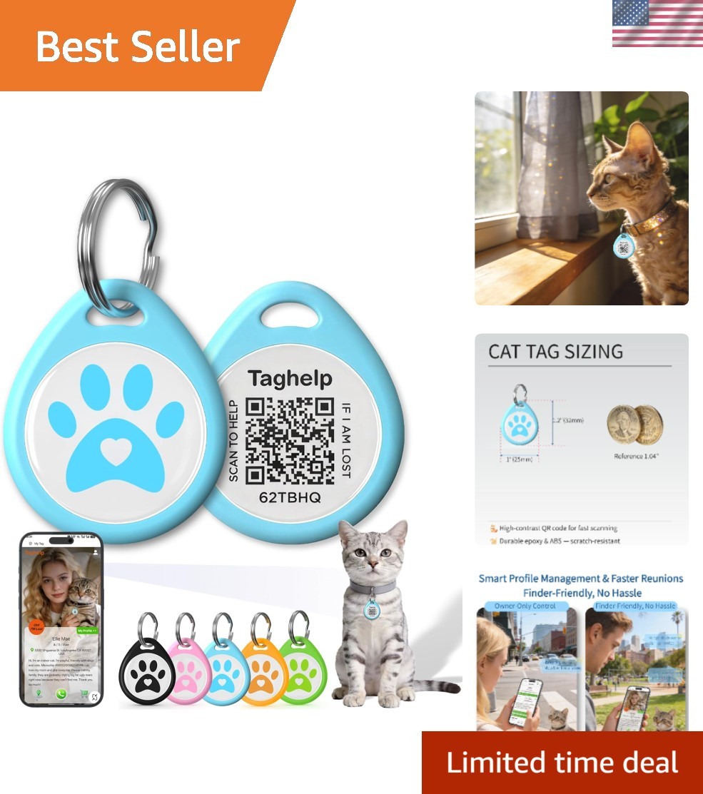 QR Code Cat ID Tag for Collar, Smart Pet ID with Online Profile, Instant Scan…