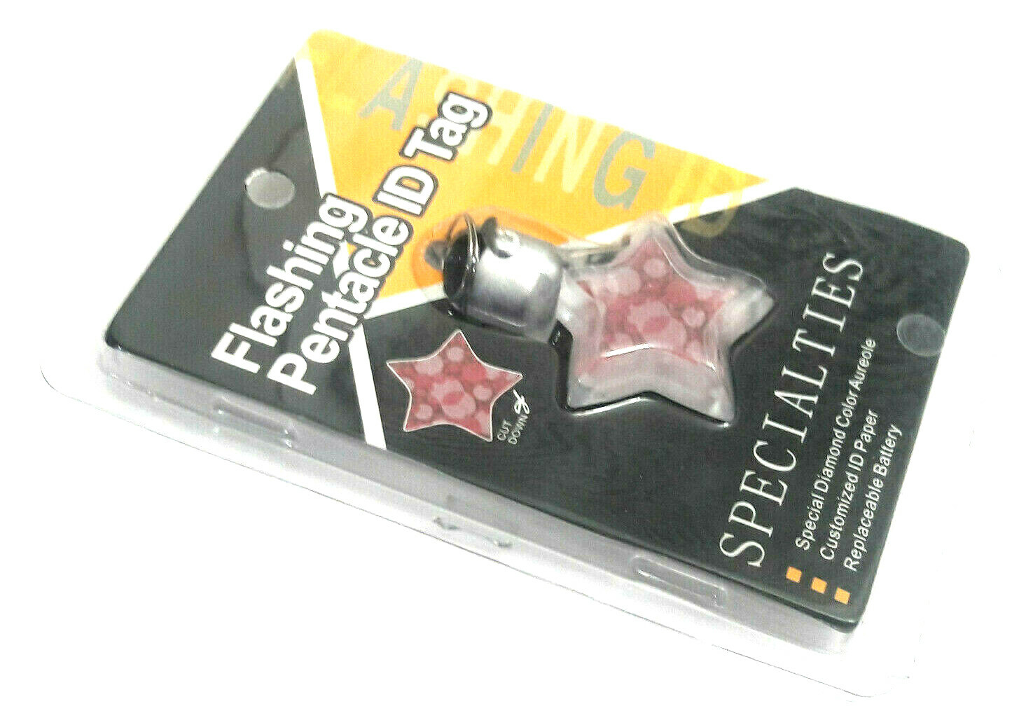 1 EACH NEW SPECIALTIES FLASHING PENTACLE STAR PET ID SAFETY TAG DOG CAT LIGHT