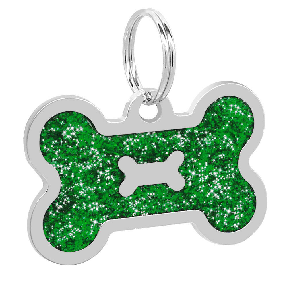 Bone Glitter Laser Custom Engraved Dog Tags Personalized & Free Split Ring